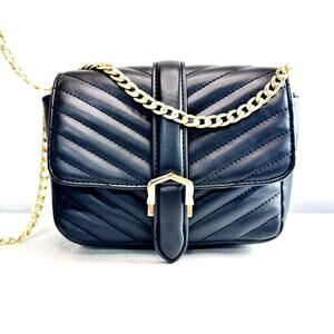 TOPSHOP Quilted Black Crossbody Bag with Gold Chain Strap